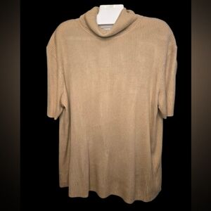 Vintage Elegant Judith Hart Tan Cowl Neck Short Sleeved Sweater